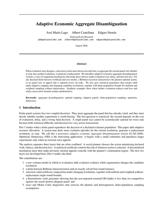 First page of Adaptive Economic Aggregate Disambiguation