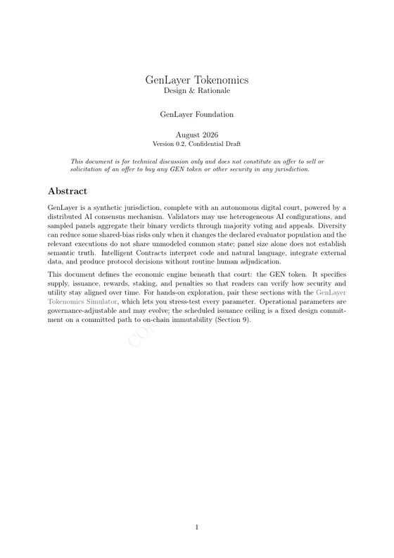 First page of GEN Tokenomics